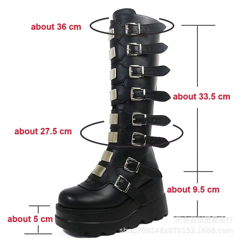 Demonia Buckle Strap Platform Boots 2026 New Gothic Wedge High Boots for Women Punk Style Spicy Girl Knight Boots