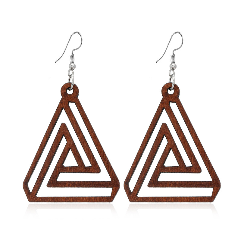 Retro Geometric Hollow Wooden Earrings Set Wholesale Nihaojewelry display picture 3