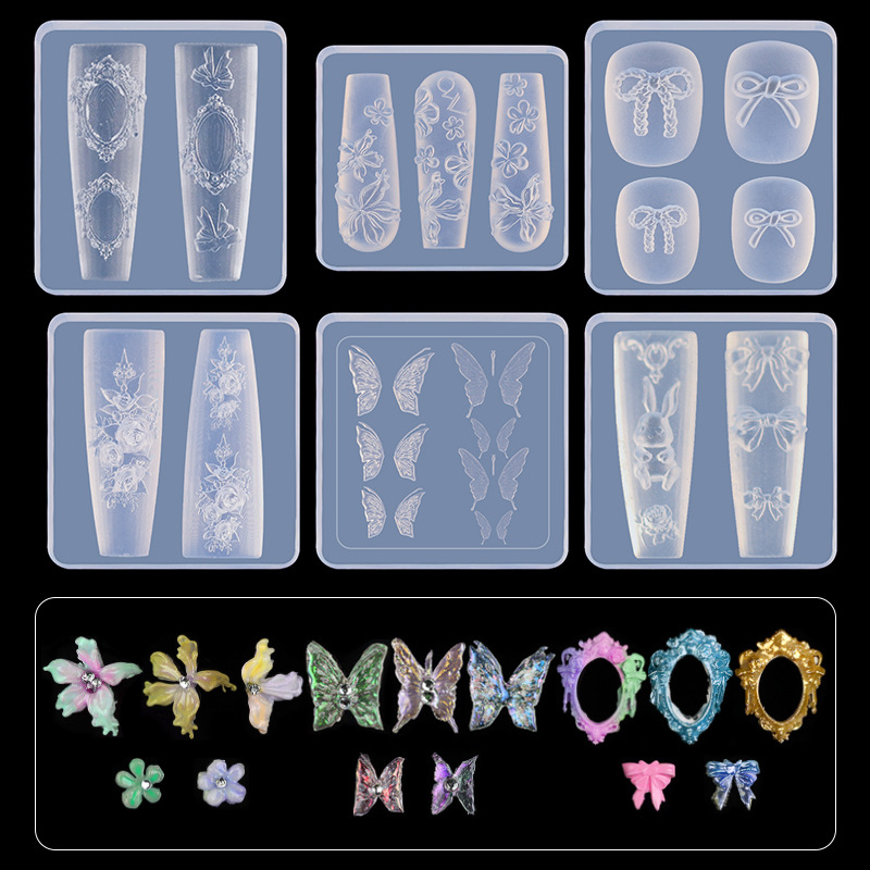 Molde de silicona para uñas transfronterizas, encaje francés, dibujos animados, flores, tulipanes, mariposas, uñas, joyas, herramientas al por mayor