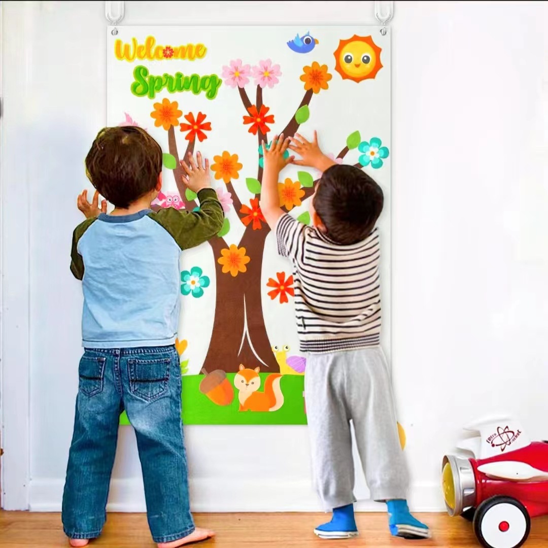 Nuevo tablero de primavera y otoño fieltro storyboard flores y pájaros otoño árbol de arce niños DIY fieltro regalo de San Valentín