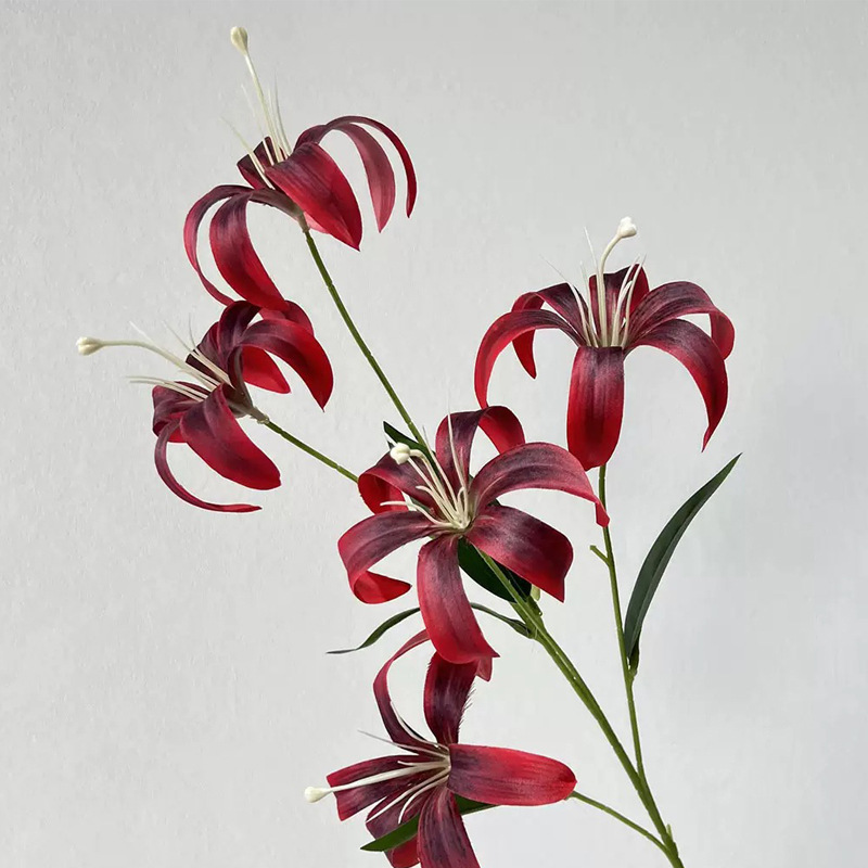 5송이 미니 3D 백합 - 와인 레드