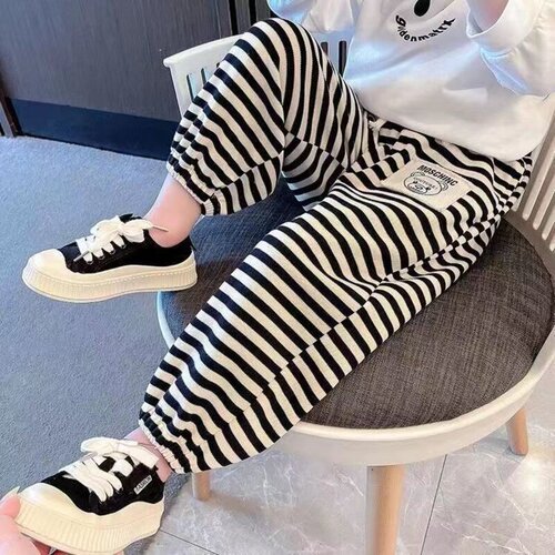 Spring and Autumn Children's Striped Versatile Sweatpants for Girls and Boys, Loose Casual Pants for Kids, Wholesale Korean Style