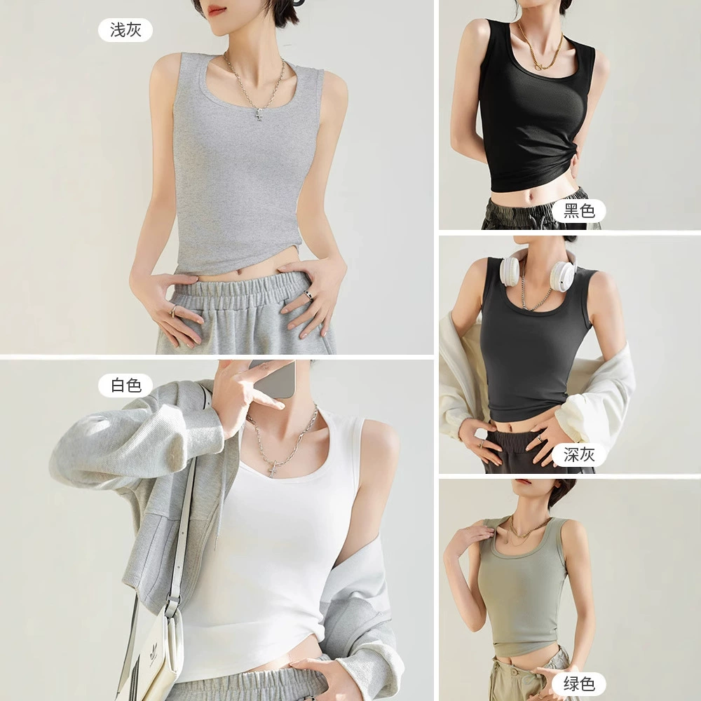 [纯棉遮副乳吊带小背心百搭一体女士外穿春夏秋打底内搭辣妹上衣]