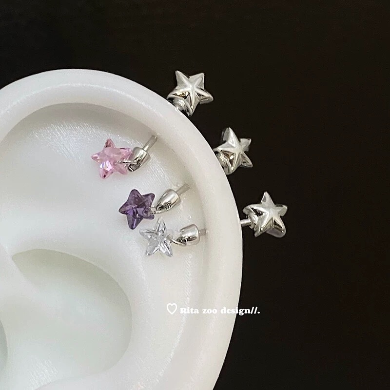 【Rita Zoo】Star Ear Cuff! High-Position Ear Bone Colored Zircon Five-Pointed Star Scepter Helix Ear Cuff Stud