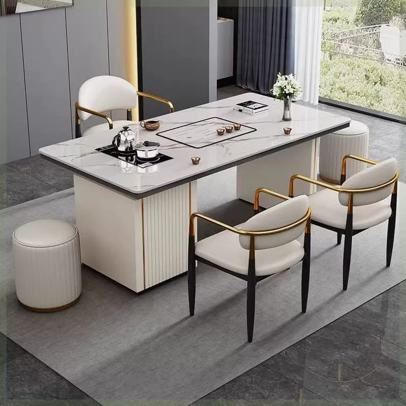 Чайный стол из каменной плиты, полный набор легких и роскошных современных простых бытовых офисных многофункциональных чайных стульев и балконов
