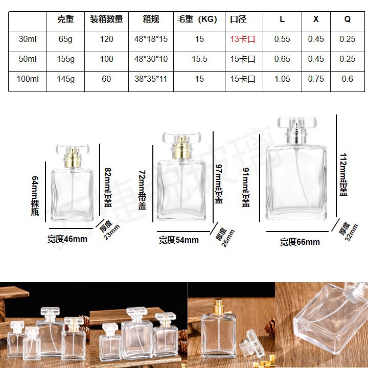 スポット卸売り透明ガラス香水瓶クリップ瓶ポータブルスプレー30ml 50ml 100ml香水瓶|undefined
