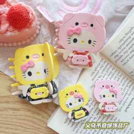 可爱卡通小猪头套猫咪醋酸发夹甜美少女心鲨鱼夹后脑勺半扎发抓