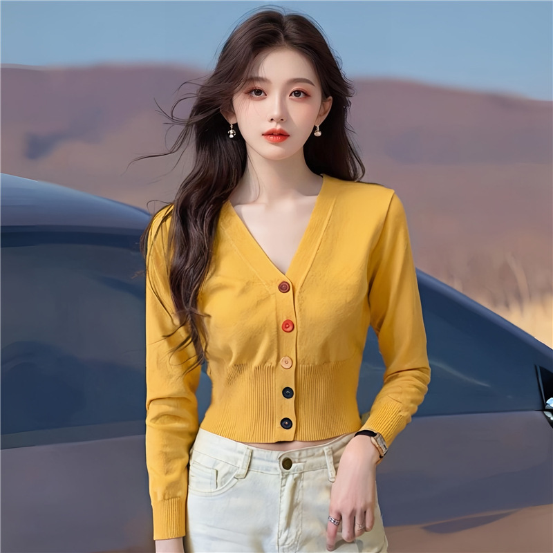 AI Figure in stock Korean Style New Slim-fit Slim-fit Cardigan Knitted Sweater Top Short Color Button Coat for Women AI Figure in stock Korean Style New Slim-fit Slim-fit Cardigan Knitted Sweater Top Short Color Button Coat for Women