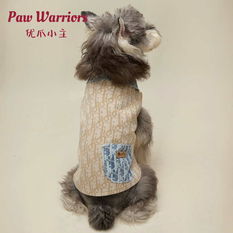 Pet Vest Denim Sleeveless Jacket Spring and Summer Splicing Trendy Brand Large Dog Clothes Puppy Teddy Bichon Pomeranian Cat