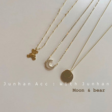 韩版ins金色钛钢两层潮流小熊几何形项链女锁骨链气质外出项饰