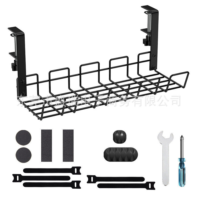 Transfronterizo en stock rack de almacenamiento sin perforaciones debajo de la Mesa socket de alambre rack de almacenamiento escritorio ordenado organizador rack cesta colgante