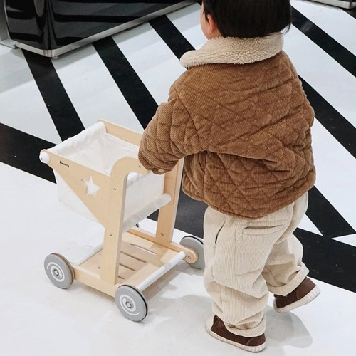 Cross-border children's simulation play house supermarket snack shopping cart walker 2 trolleys 3-year-old baby wooden toys
