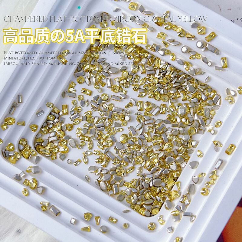 Golden Yellow 5A Beveled Flat-Bottom Zircon Nail Art Rhinestone Trendy Popular Marquise Water Drop Crystal Yellow Nail Rhinestone Accessory