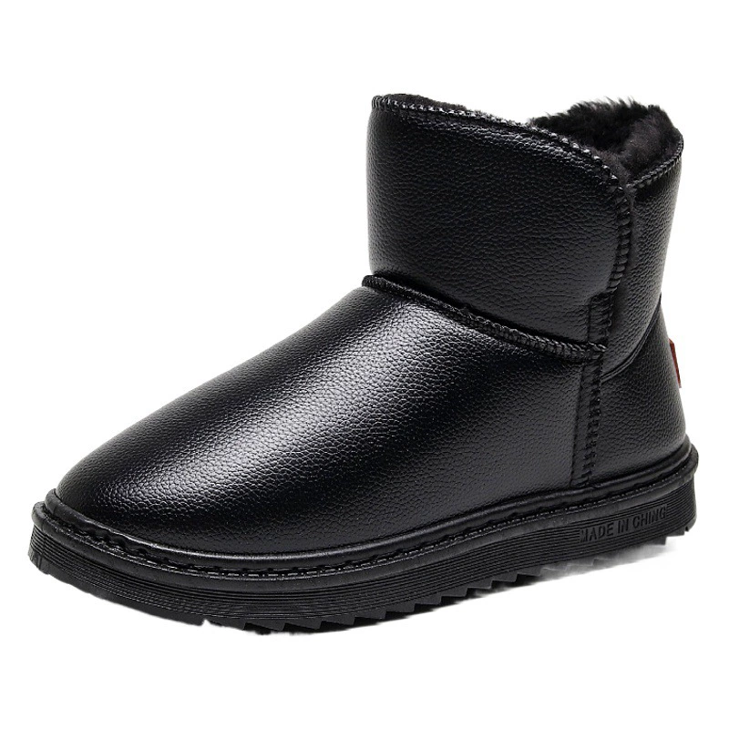 Зимние кожаные водонепроницаемые снежные сапоги мужские хлопчатобумажные туфли противоскользящие, утолщенные, бархатные, толстые подошвы, удобные мужские хлопчатобумажные сапоги