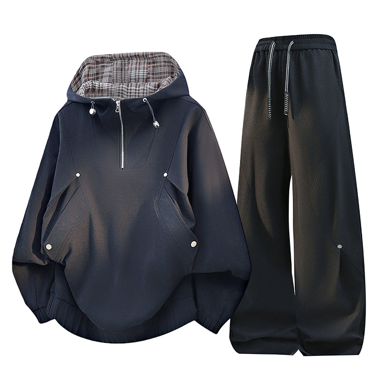 Primavera nueva juventud estudiantes estilo americano estilo de moda set suelto con chaqueta encapuchada pantalones recto set de dos piezas