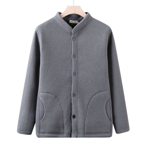 The elderly warm clothes plus velvet thick cardigan for men's grandfather and dad wear autumn and winter coat middle-aged and elderly cardigan top