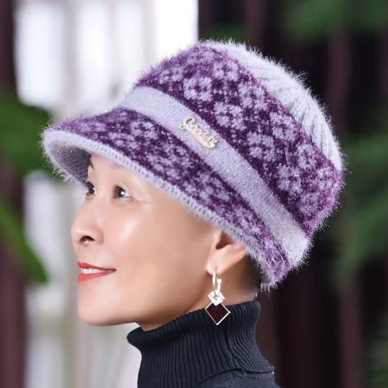 妈妈帽子冬季加绒中老年女加厚奶奶保暖盆帽洋气毛线帽老人针织帽|undefined