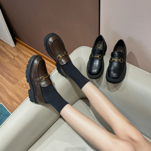 Genuine Leather Platform Loafers Women's JK Shoes 2022 Spring New Fashion Small Leather Shoes British Style One-Pedal Shoes Women