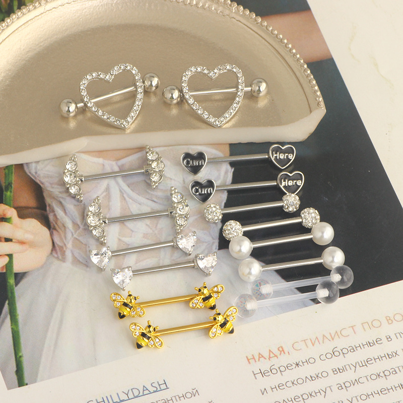 Stainless Steel Zircon Nipple Ring Set - 9 Pairs Nipple Piercing Jewelry with Tongue Nail Nails, Popular Body Piercing Set detail image 8