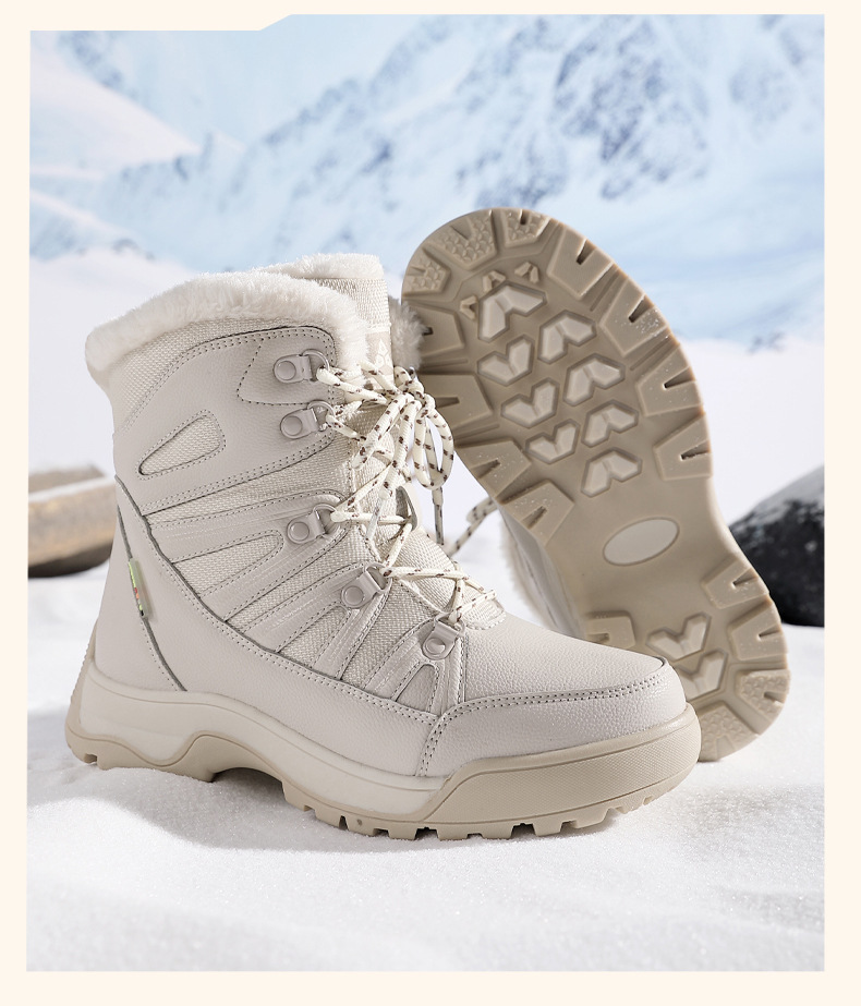Winter Snow Boots, Plush Warm Cotton Shoes, Wear-resistant And Windproof Sports, Outdoor Hiking Shoes, High Top Women's Boots, Cross-border Plus Size_voghion.com