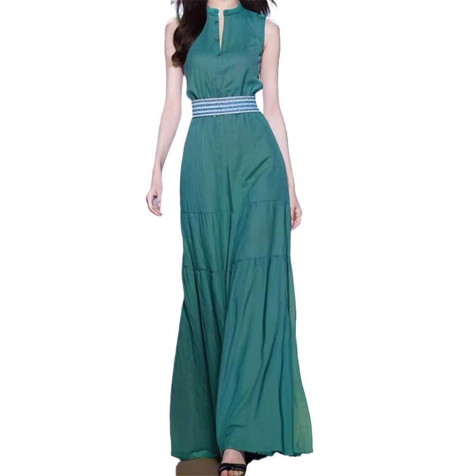 Váy liền không tay màu xanh lá tôn dáng thon gọn eo phong cách Yujie tinh tế thiết kế mùa hè — Váy liền không tay màu xanh lá cây