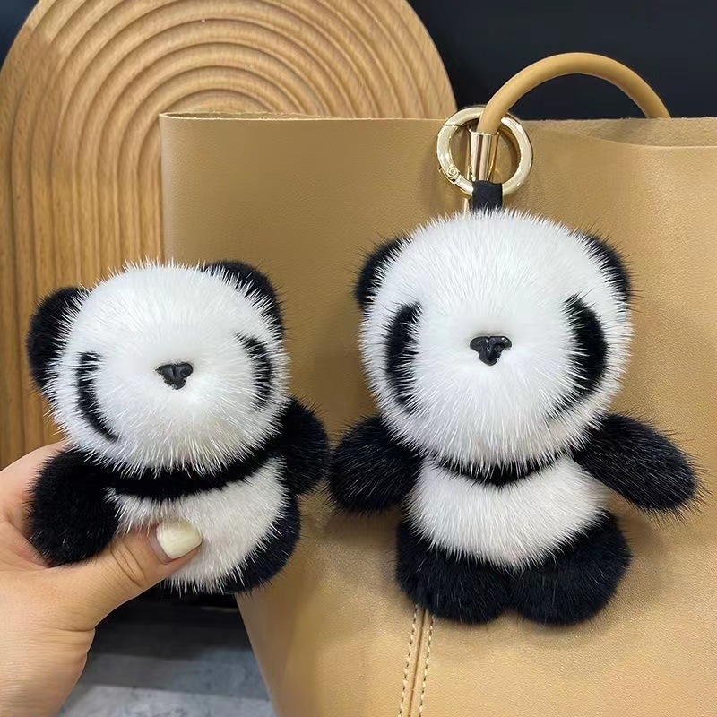 Transfronterizo al por mayor de la oferta de la panda de peluche colgante de imitación de piel de visón bolsa llavero de piel peluda regalo