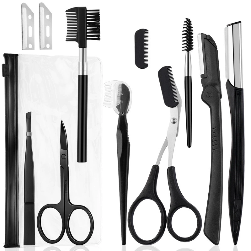 Eyebrow Trimming Kit, multi-piece grooming set with anti-scratch trimmer & precision tweezers