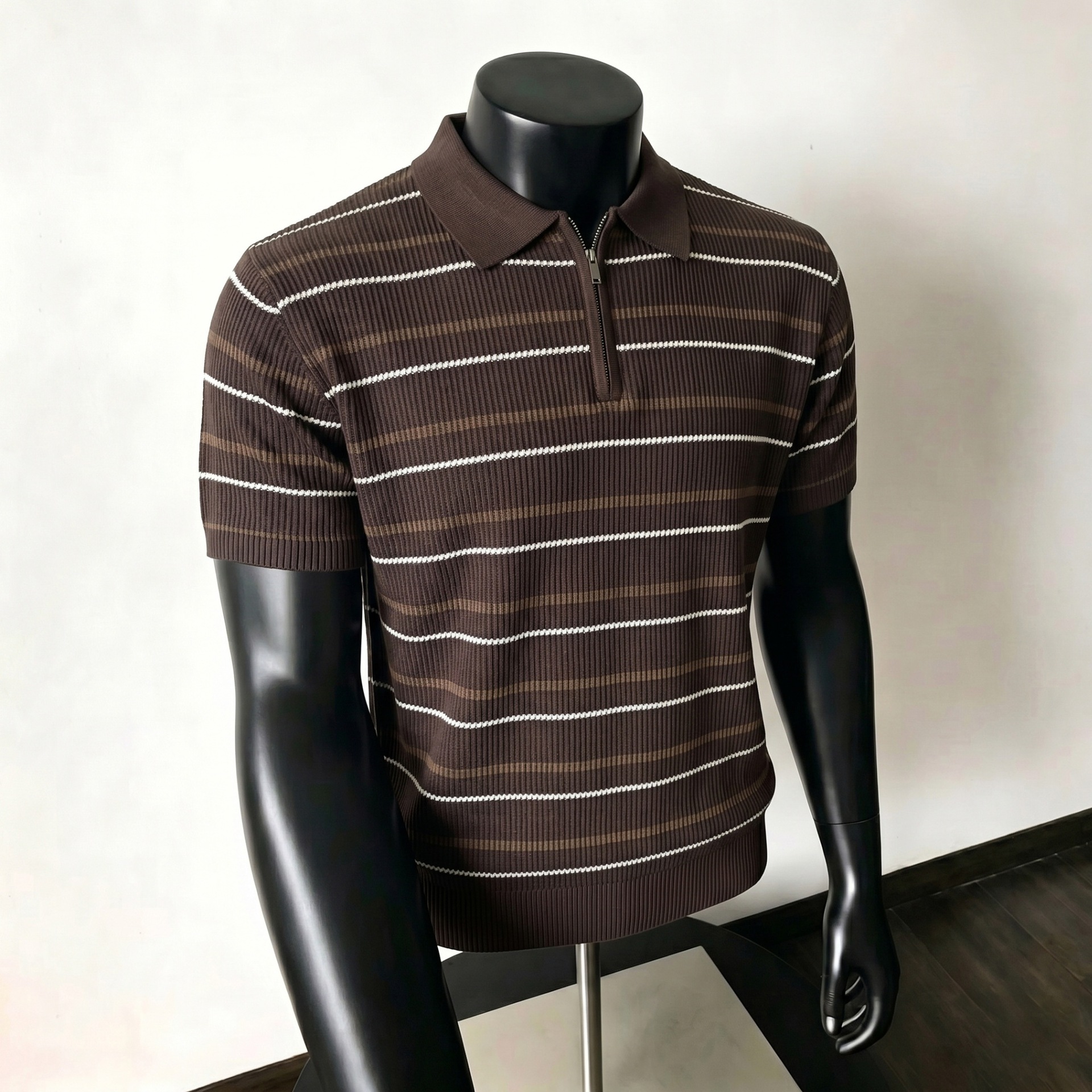 Polo camiseta camiseta de punto camiseta de manga corta camiseta de hombre medio cremallera estriada textural viejo viento de verano fábrica transfronteriza al por mayor
