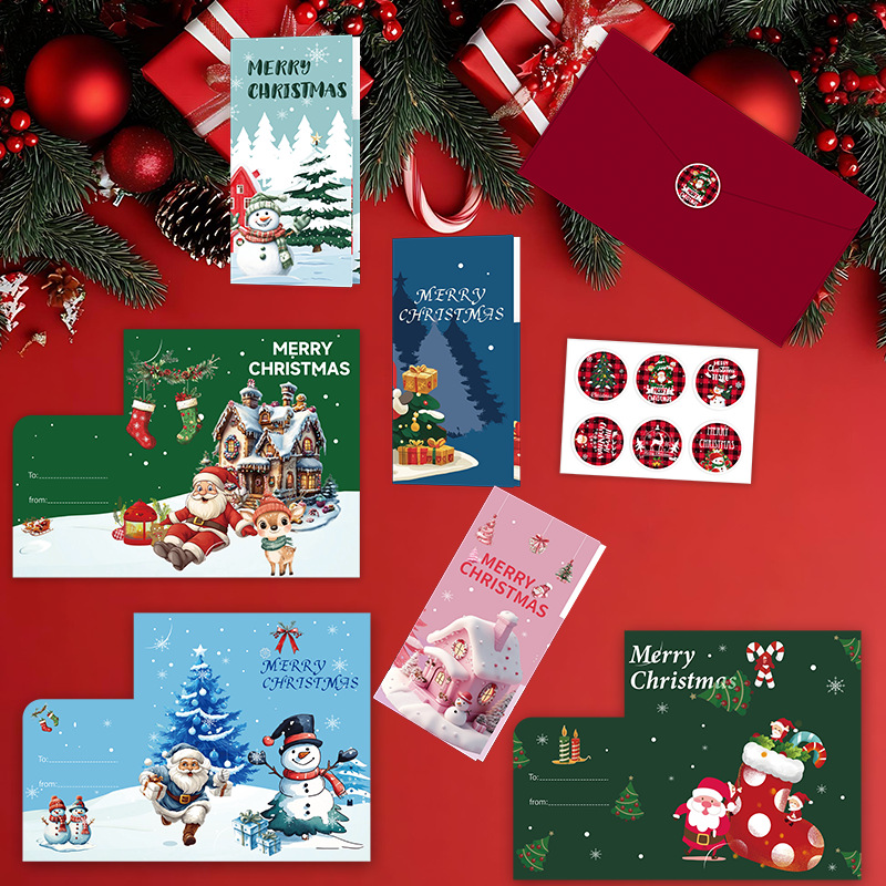 跨境ins圣诞节手写祝福留言卡创意英文折叠贺卡平安夜礼物小卡片