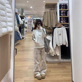 【非实拍】2025春夏美式多口袋宽松高腰显瘦微喇直筒牛仔工装裤女