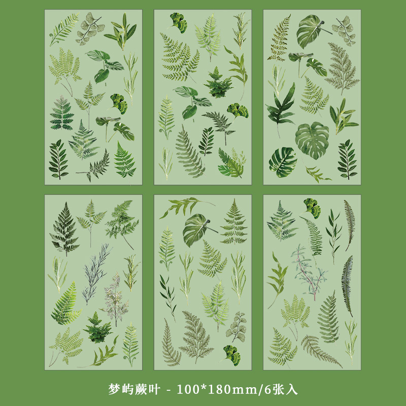 Cuenta de mano pegatinas bolsa vintage planta flor hojas PET impermeable transparente cuenta de mano de los niños DIY pegatinas decorativas taza de agua