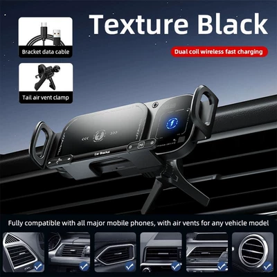 Factory direct foldable screen car phone holder, large screen car navigation support stand, wide screen wireless charging phone mount (Car phone holder) - obsidian-blackair-vent-modelupgraded-dual-coilssuper-fast-chargingelectric-induction-for-easy-accessstackable-screen-x01