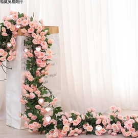 仿真藤条塑料玫瑰花藤装饰假花婚庆空调管道缠绕遮挡藤蔓