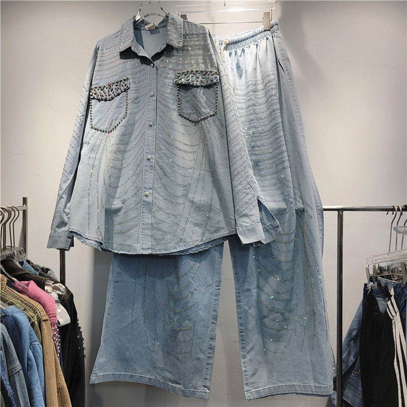 2024 New Women's Fashion Loose Denim Shirt Casual Pants Advanced Sense Beautiful Wear Tide