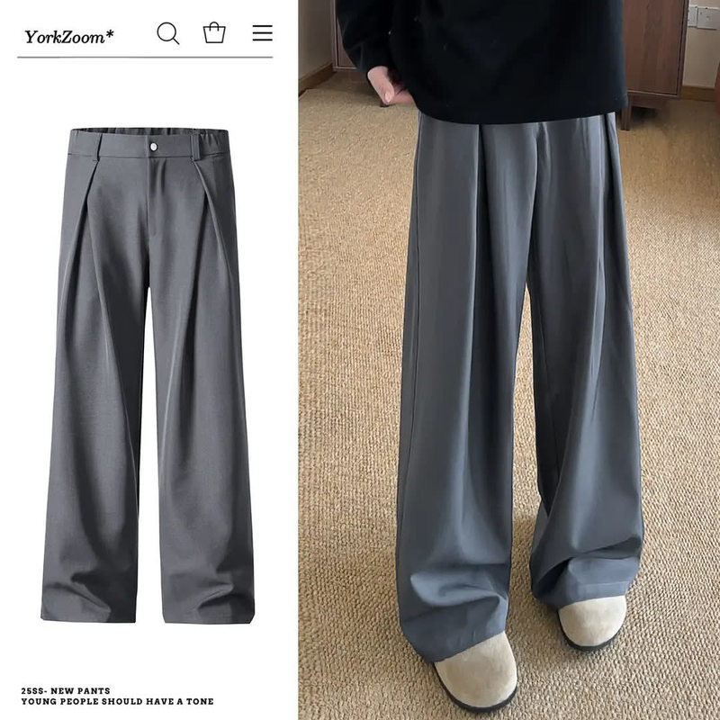 Autumn High-Waisted Slimming Commuter Drape Solid Color Old Money Style Wide-Leg Pleated Suit Pants for Men and Women Autumn High-Waisted Slimming Commuter Drape Solid Color Old Money Style Wide-Leg Pleated Suit Pants for Men and Women