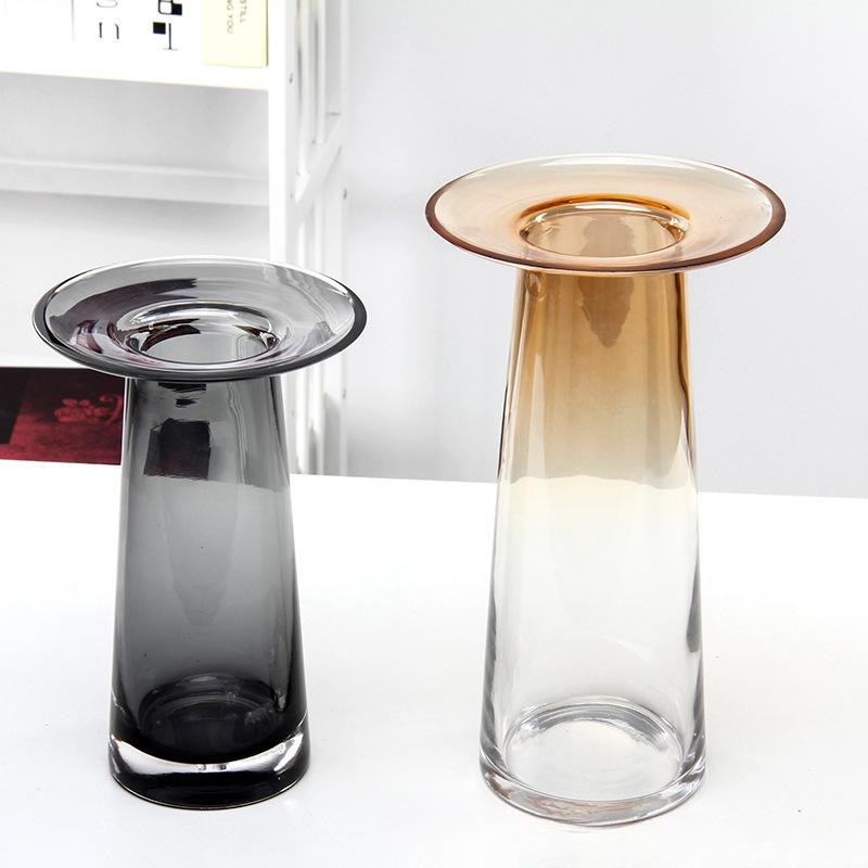 Vaso creativo nórdico simple boca plana transparente de vidrio de colores flores sala de estar agua floral botella de decoración