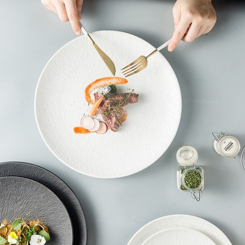 Quicksand steak plate, high-end flat plate, Internet celebrity ins shallow plate, household dish plate, cake display plate, large plate ceramic tableware