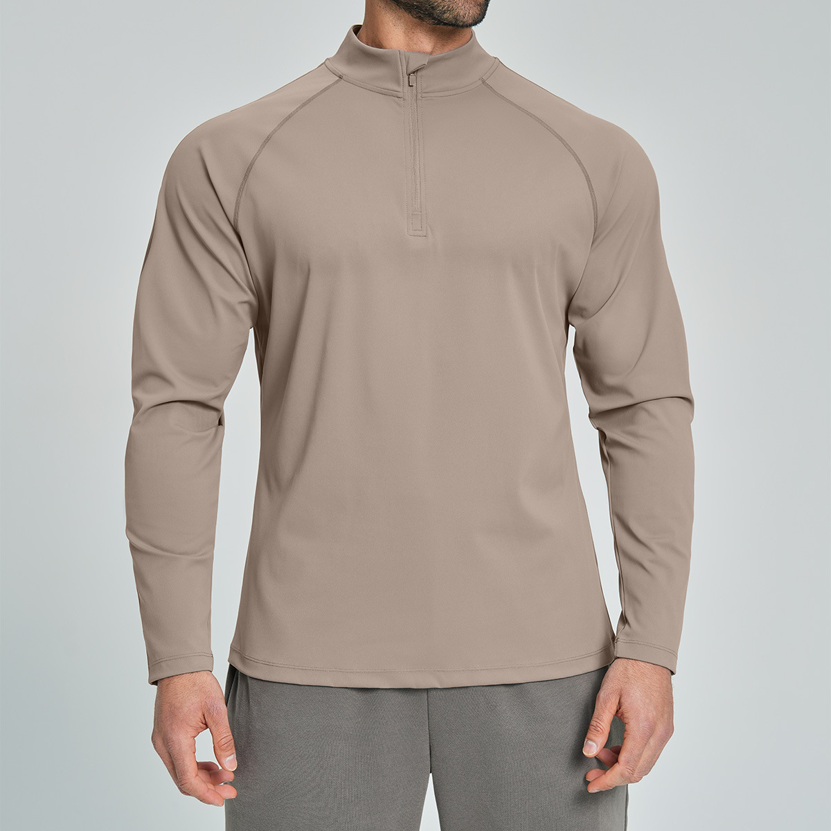 Cross-Border Men's Sports Fitness Skin-Friendly Breathable Half-Zip Long-Sleeve Commuting Hiking Citywalk Top 5086-2