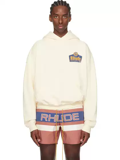 Cross-border Trendy Brand Rhude Totem Letter Printed High Street American Style Vintage Men's and Women's Loose Pure Cotton Hooded Sweatshirt