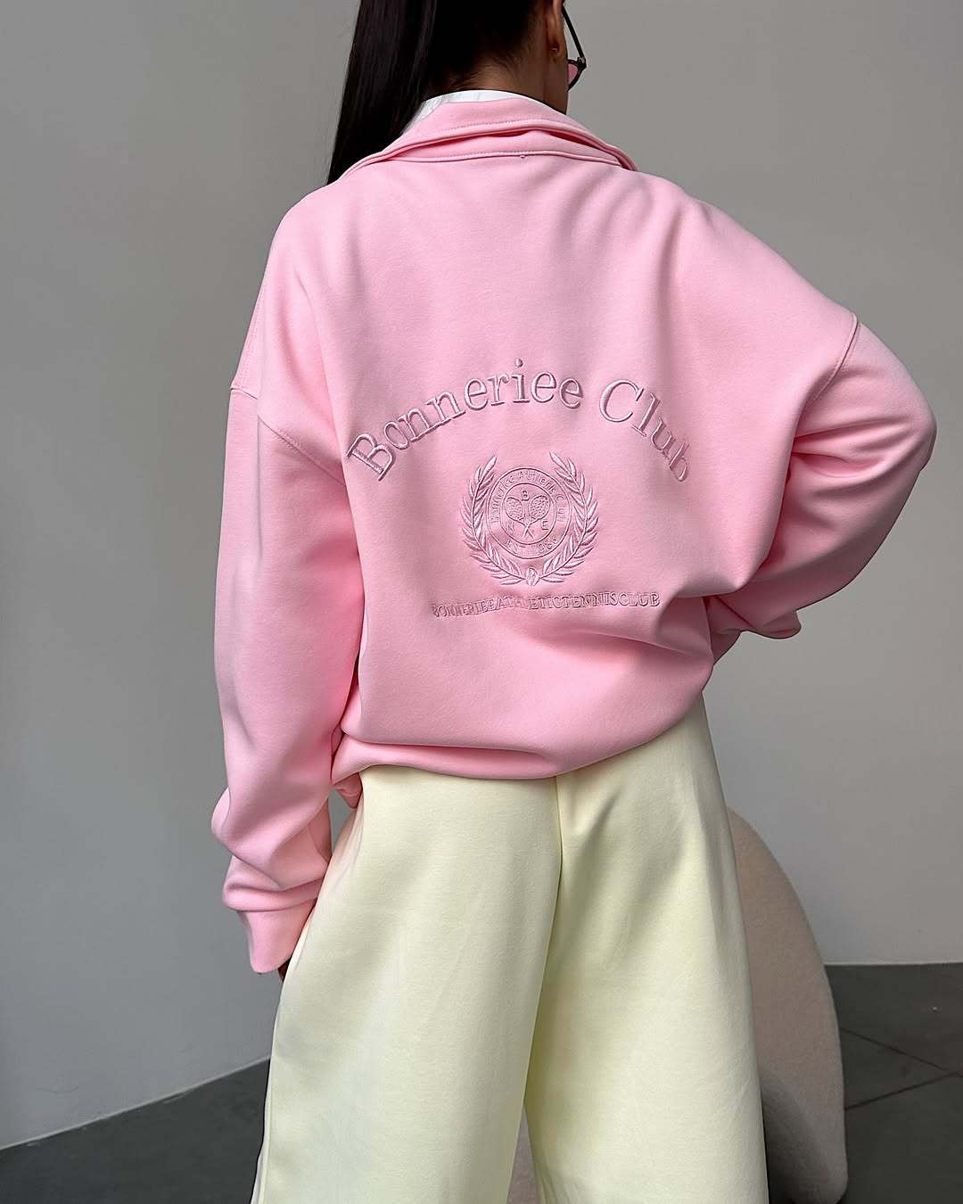 2025 Spring Autumn Candy Color Series Letter Embroidered Sweatshirt Front And Back Printed Lazy Half-Zip Top For Women_voghion.com