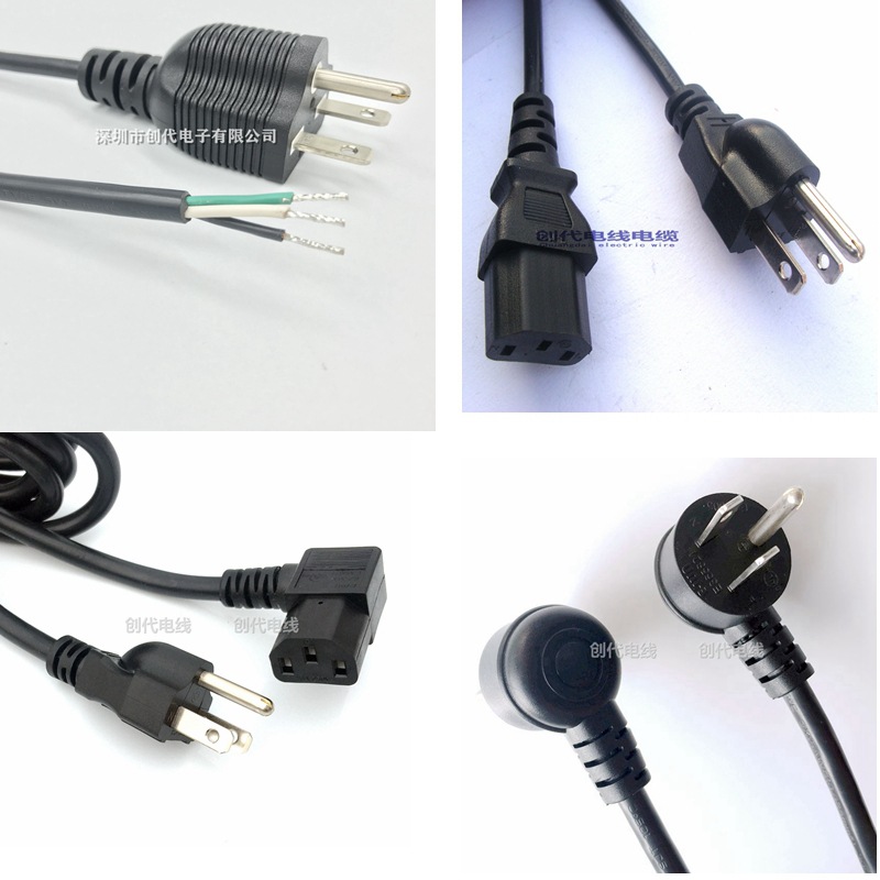 UL插头线 美式三插 90度弯头品字尾18AWG/3C 美标电源线 SJT SVT
