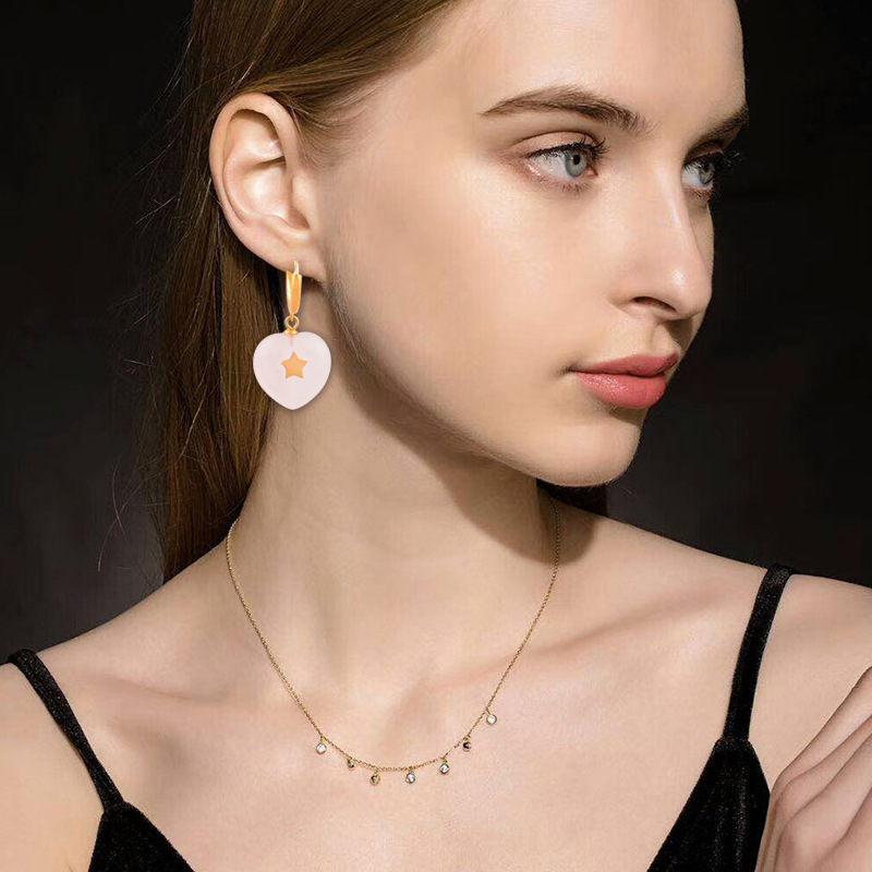 Fashion Heart Shape Titanium Steel Natural Stone Earrings 1 Pair