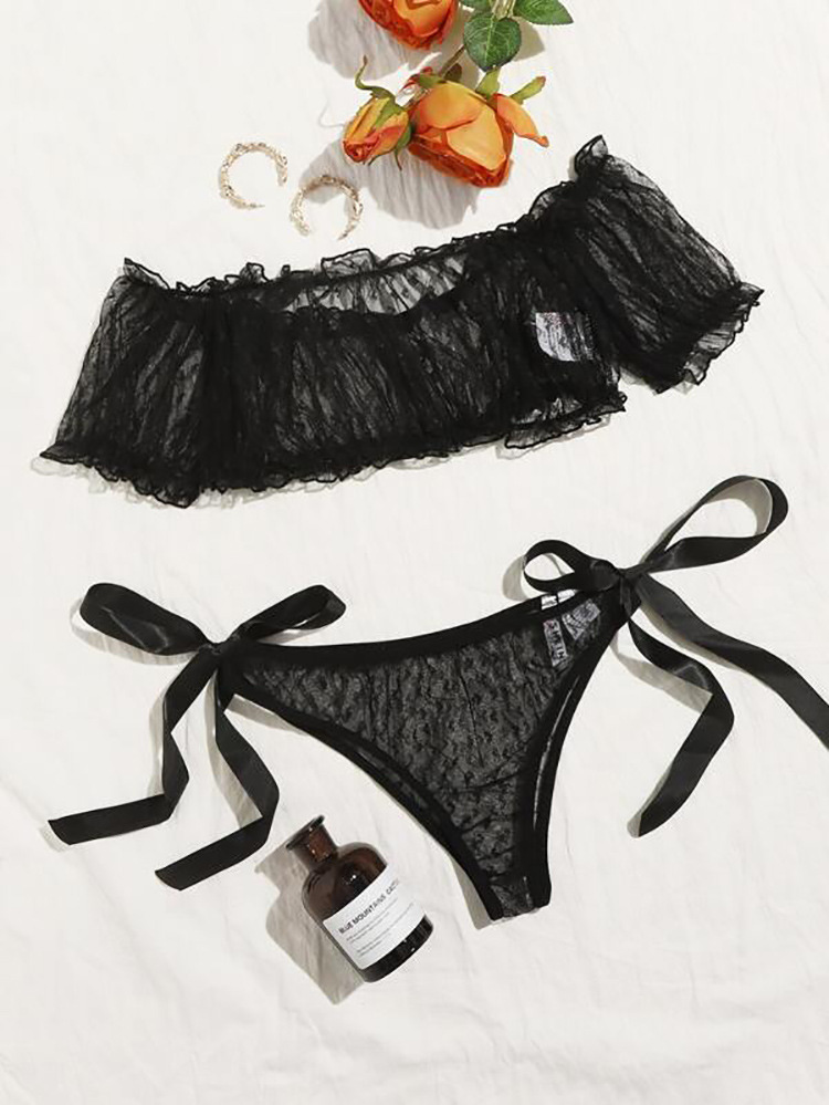 Large One Shoulder Sexy Lace Pure Desire Bra Underwear Two piece Perspective Set 08_voghion.com