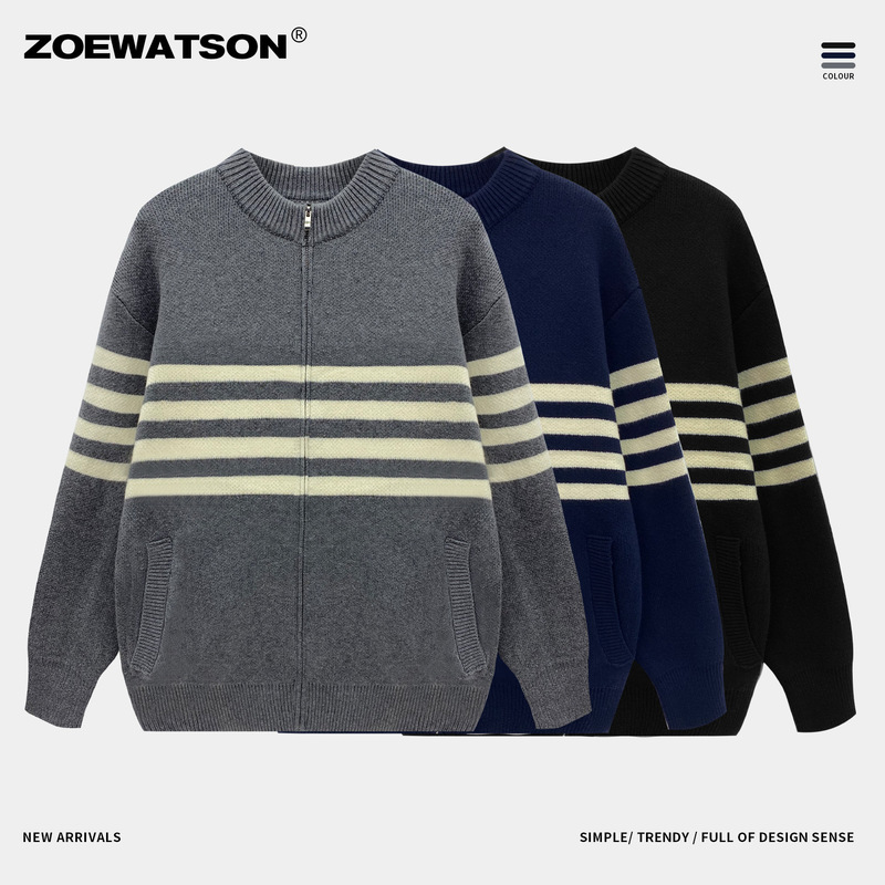 Men's Cross-Border Striped Sweater 2026 Spring and Autumn New Knit Cardigan Soft Warm Jacket for Men and Women