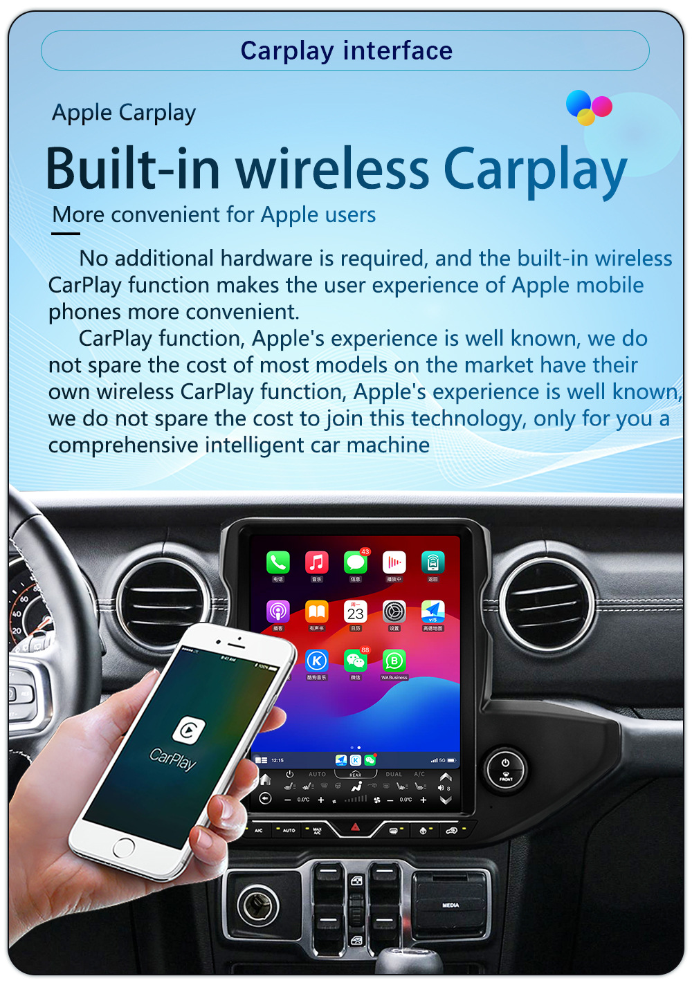Suitable for 2018-2023 Jeep Wrangler 12.1inch Central Control Modification with Large Vertical Screen 4g Navigation All-In-One Device