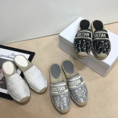 【刺绣】一脚蹬渔夫鞋女夏2025年新款平底小香风包头半拖鞋女外穿