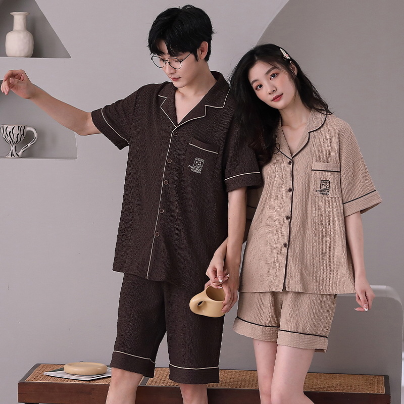 2023 verano nueva pareja pijamas de las mujeres solapa cardigan manga corta shorts coreano casual hombres ropa para el hogar