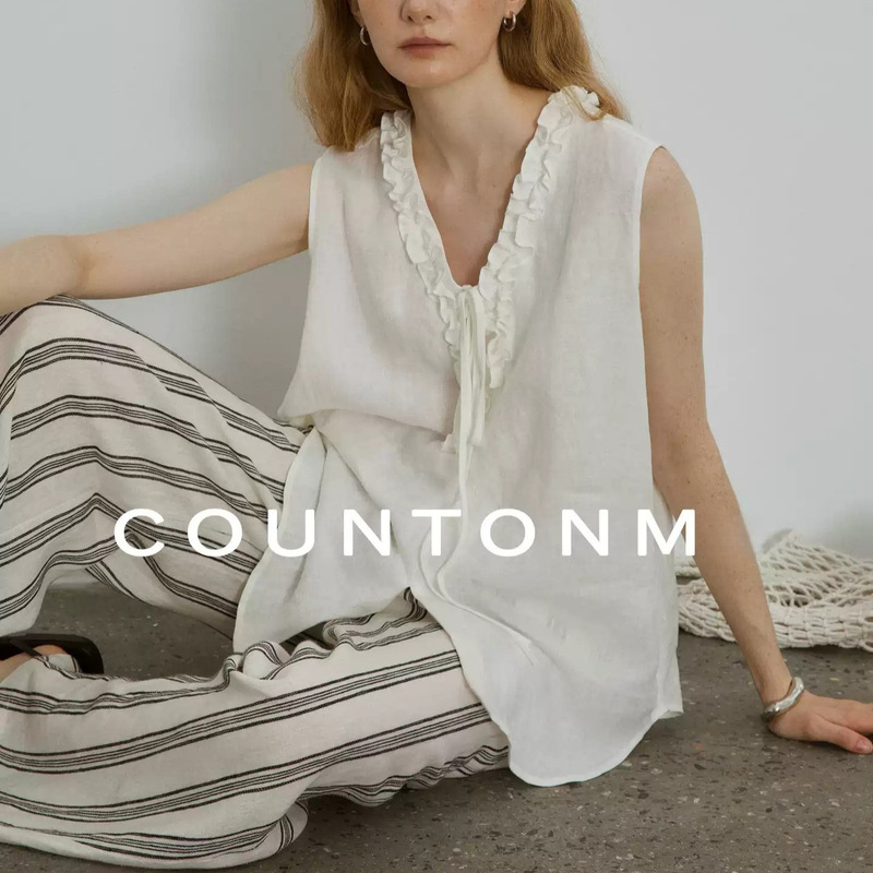 Countonm Reversible 100% Linen Handmade Ruffled V-Neck Tie-Up Sleeveless Vest Shirt Top