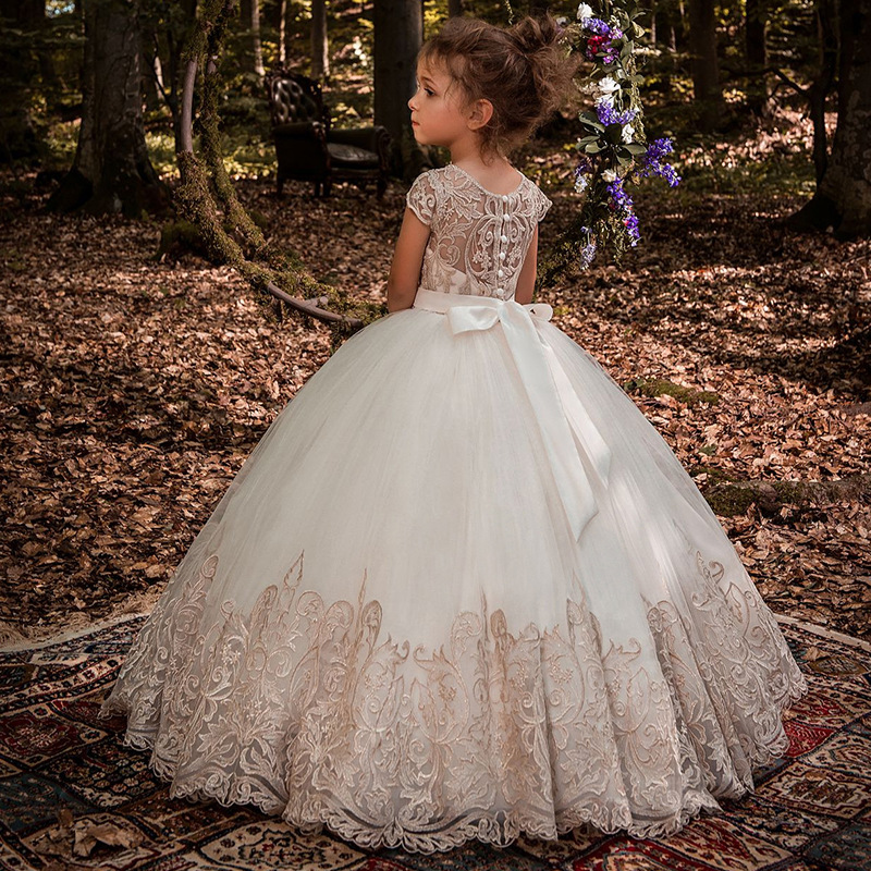 Blumenmädchen-Spitzenkleider für Kinder, Hochzeitskleider, Bühnenkleider, Geburtstagskleider, Prinzessinnenkleider, bauschige Bodenkleider für Kleinkinder (3-7 Jahre)_voghion.com
