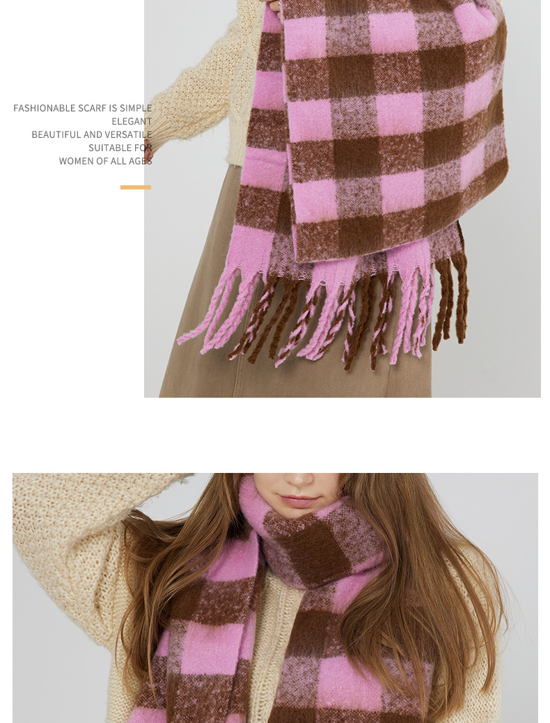 Bufanda mujer de imitación cachemira con estampado ajedrez invierno_voghion.com